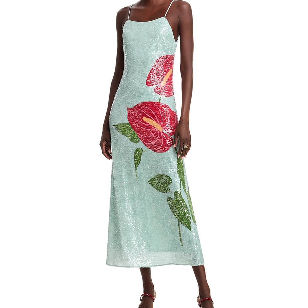 Farm Rio Anthurium Flowers Sequined Slip Dress size small nwt